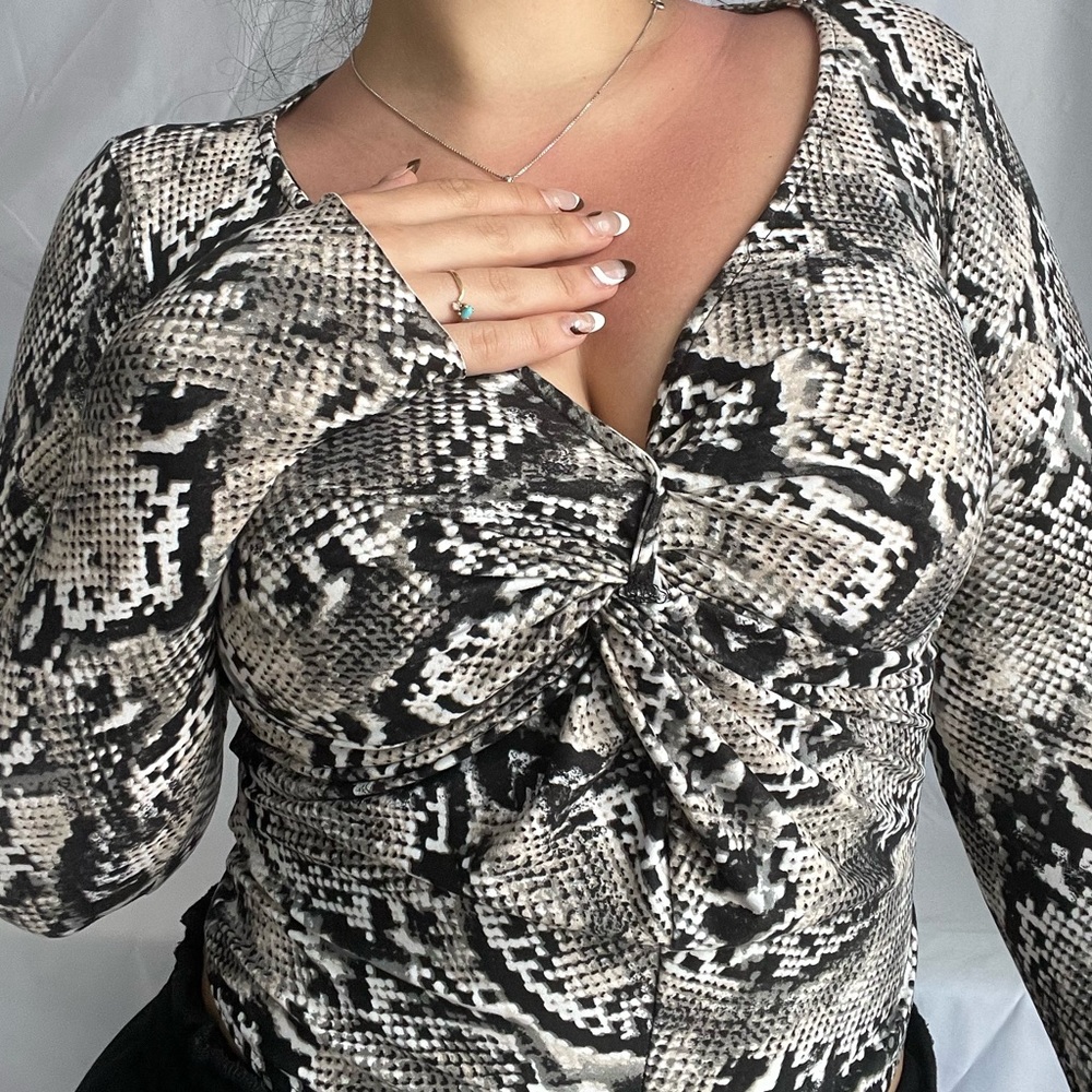 Snakeskin LongSleeve Thong Bodysuit